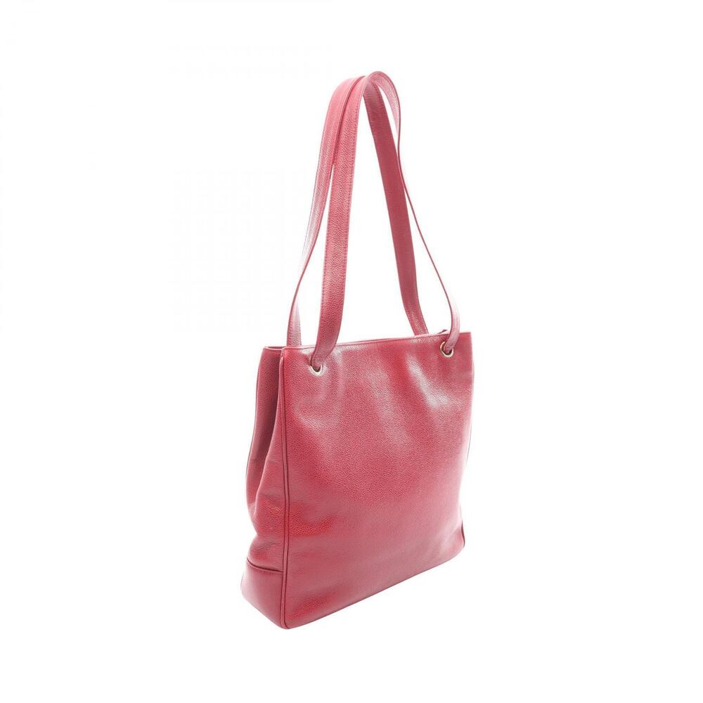Chanel Coco Bag Calfskin Caviar Leather Grained Tote Mark Red
